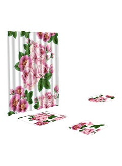Buy 4-Piece Sea Style Non Slip Toilet Polyester Cover Mat Set Pink/White/Green in Saudi Arabia