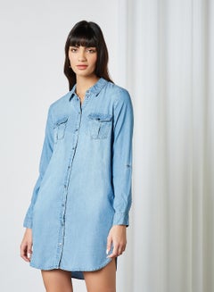 Buy Long Sleeves Dress Light Blue Denim in Saudi Arabia