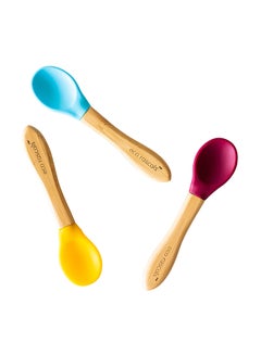 Buy Bamboo Feeding Spoons, Pack of 3 - Blue/Red/Yellow in Saudi Arabia