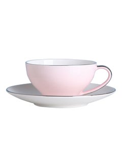 Buy 2-Piece Ceramic Coffee Cup And Saucer Set Pink/White 150ml in UAE