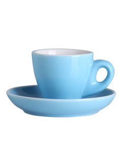 Buy 2-Piece Ceramic Coffee Cup And Saucer Set Blue/White 6.5x6.5x7cm in UAE