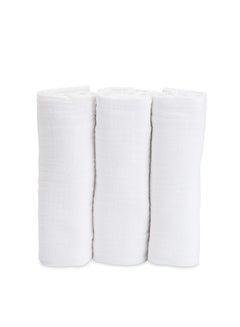 Buy Cotton Muslin Swaddle 3 Pack Set White in UAE