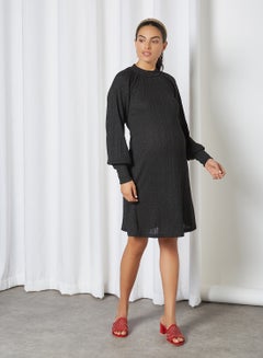 Buy Ribbed Maternity Dress Black in UAE