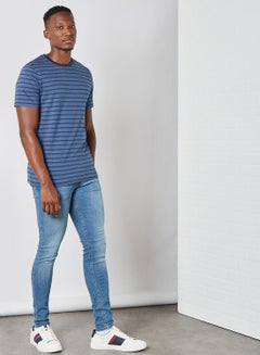 Buy Slim Fit Striped T-Shirt Denim Blue in Saudi Arabia