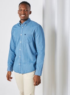 Buy Button-Down Collar Shirt Light Blue Denim in Saudi Arabia