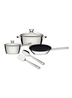 Buy 7-Piece Stainless Steel Cookware Set Sliver Frying Pan: 24, Sauce Pan: 18, Casserole: 24cm in UAE