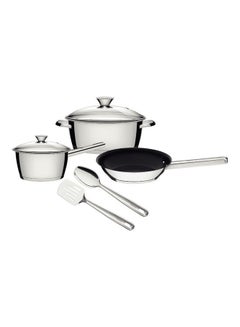 اشتري طقم أدوات طهي من الستانلس ستيل - 7 قطع فضي Frying Pan: 24, Sauce Pan: 18, Casserole: 24سم في الامارات