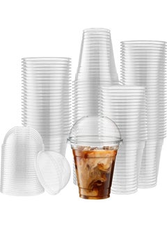 Buy 50-Piece Disposable Plastic Cup And Dome Lid Set Clear in UAE