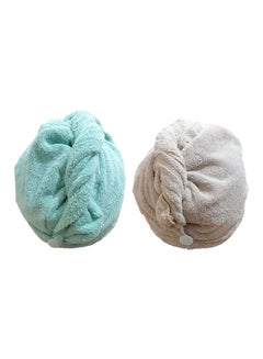 Buy 2-Piece Hair Drying Towel Set Blue/Beige 64×23cm in UAE