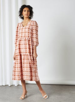 Buy Tiered Checked Dress Mellow Rose in UAE