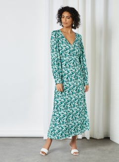 Buy Floral Wrap Dress Black/green in Saudi Arabia