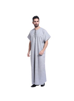 Buy Casual Wear Round Neck National Costume Robe Grey in Saudi Arabia
