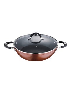 Buy Pandora Forged Aluminium Induction Bottom Non-stick Shallow Pot With Lid Copper 28cm in UAE