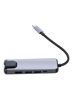 اشتري 5 In 1 Usb Type C Hub Hdmi Usb C Hub To Gigabit Ethernet Rj45 Lan Adapter For Macbook Pro Thunderbolt 3 Usb-C Charger Port Silver/Black في مصر