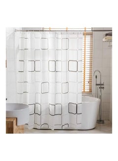 Buy Stain Resistant Square Printed Shower Curtain White/Black 180x200cm in UAE