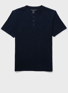 Buy Casual Henley Crew Neck T-Shirt Navy Blue in Saudi Arabia