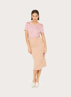Buy Striped Pattern Midi Skirt Pink/Yellow in Saudi Arabia
