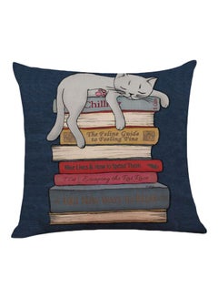 Buy Cat Printed Cushion Cover Blue/Grey/Red 15x15x3cm in Saudi Arabia