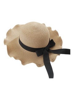 Buy Straw Bowknot Dome Hat Beige in Saudi Arabia