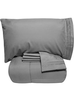 Buy 5-Piece Bed-In-A-Bag Solid Comforter And Bedsheet Set cotton Grey Full in UAE