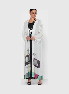 اشتري عباية بتصميم طبعة بأكمام طويلة ومفتوحة من الأمام متعدد الألوان في السعودية