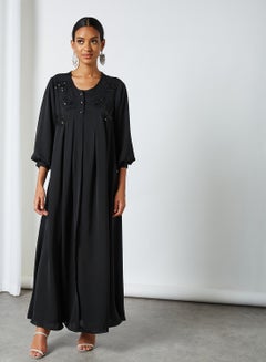 Buy Sequins Embroidered Trim Abaya Black in Egypt