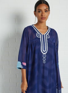 Buy Embroidered Neckline Abaya Dress Navy in Egypt