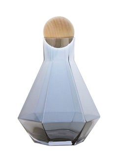 Buy Glass Water Bottle With Six Edge And Wooden Stopper Grey in Saudi Arabia