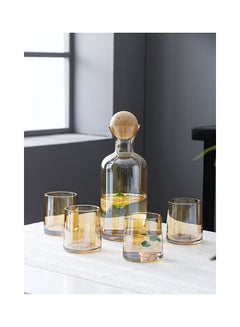 Buy 5-Piece Trendy Bottle And Glass Set For Beverage Clear/Beige 1300ml in UAE