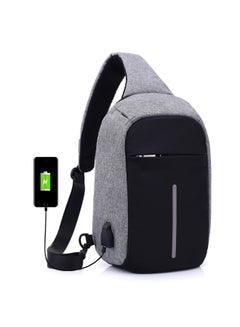 Buy Chest Waistpack Belt Shoulder Bag With USB Charger Grey in Saudi Arabia