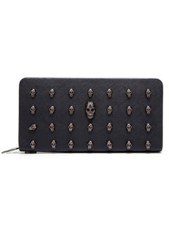 Buy Skull Studed Zip Wallet Black in Saudi Arabia