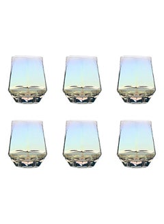 Buy 6-Piece Hexagonal Low Glass Water Cup Multicolour 9.2x9.3x6.6cm in UAE