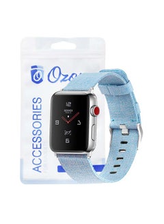 Buy Replacement Band Nylon Woven Watch Strap With Classic Buckle Adjustment For Apple Watch Series 4/3/2/1 Light Blue in UAE