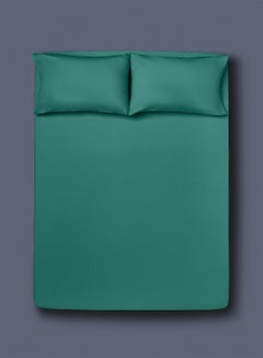 اشتري Fitted Bedsheet Set Queen Size  100% Cotton High Quality Light Weight Everyday Use 180 TC 1 Bed Sheet And 2 Pillow Cases Teal Color Cotton Teal في الامارات