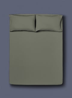 اشتري Fitted Bedsheet Set Single Size  100% Cotton Light Weight Everyday Use 144 TC High Quality 1 Bed Sheet And 2 Pillow Cases Sage Green Color في الامارات