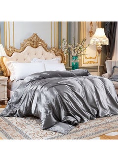 Buy 4-Piece Quilt Cover Silk Grey 200 x 220cm in Saudi Arabia