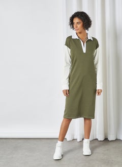 Buy Colourblock Midi Dress Khaki in UAE