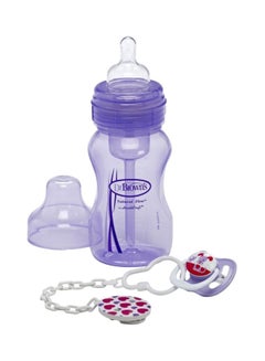 Buy Wide Neck Feeding Bottle With Soother And Clip 240ml in Egypt