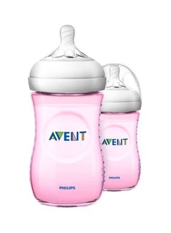 Buy 2-Piece Natural Feeding Baby Ultra Soft Nipple Bottle Set For Newborn Babies, 260 ml, Pink/White in UAE
