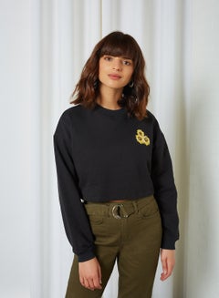 Buy Flower Graphic Cropped Sweatshirt Black in UAE