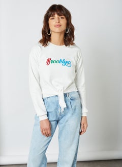 Buy Knotted Front Cropped Sweatshirt Ecru in UAE