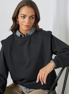 Buy Shoulder Pad Detailed Sweatshirt Black in UAE