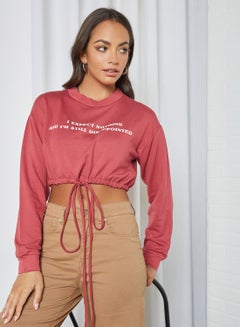 Buy Drawstring Hem Cropped Sweatshirt Red in UAE