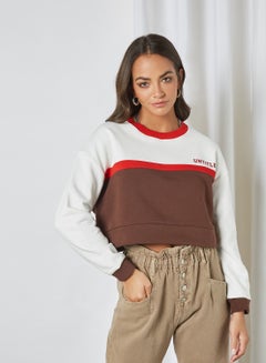 Buy Colourblock Cropped Sweatshirt Brown in UAE