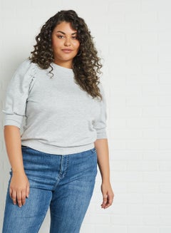 Buy Curve Puff Sleeve Sweatshirt Light Grey Melange in Saudi Arabia