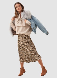 Buy Cheetah Print Midi Skirt Beige in Saudi Arabia