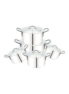 Buy 5-Piece Cooking Pot With Lid Set Silver 8 x 4cm in UAE