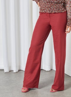 Buy Mid-Rise Straight Leg Pants Burgundy in UAE