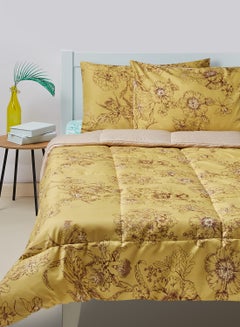 اشتري Comforter Set Queen Size All Season Everyday Use Bedding Set Extra Soft Microfiber 3 Pieces 1 Comforter 2 Pillow Covers Gold 200x220 cm Polyester Gold في الامارات