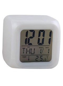 Buy 7 Colours Glowing LED Digital Alarm Clock White/Grey 6.2 x 6.2cm in Saudi Arabia